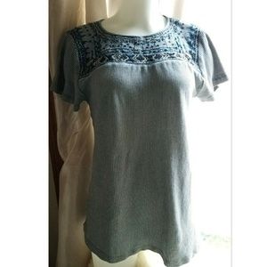 Anthropologie Hagel shirt Blue Boho beaded tunic M